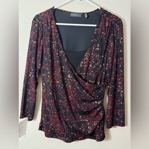 Elementz Velvet Red /Gold Overlapped Side Top Blouse Medium (NWT )